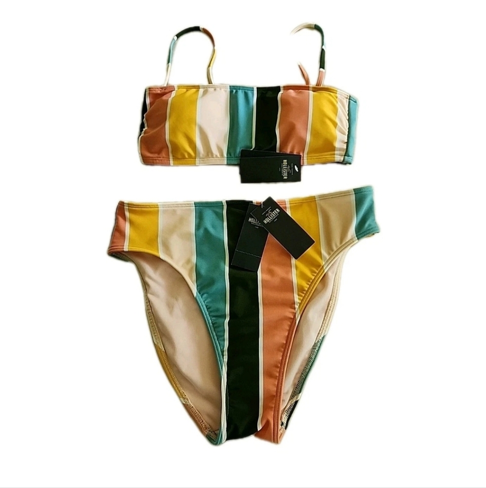 NWT Hollister Womens Striped Piece Waist Bikini Swimsuit Top Small Bottom Medium - Picture 2 of 12